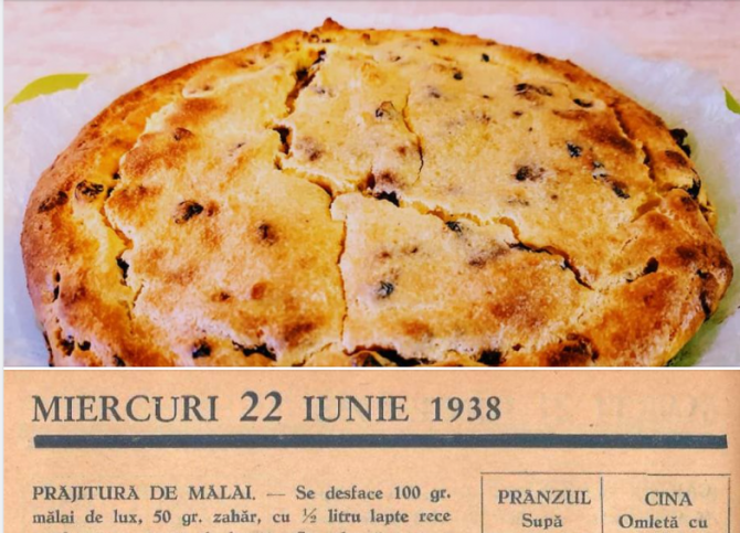Prăjitură cu mălai și stafide - rețeta din 1938 (Foto: Facebook/Reclame Vechi)