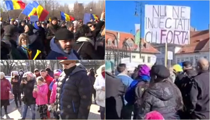 Proteste în mai multe orașe din România Sute de oameni au ieșit în stradă „Nu ne injectați cu forța!”