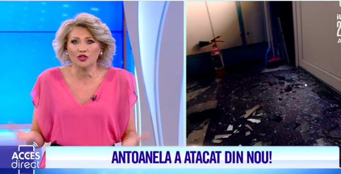 Mirela Vaida în lacrimi, după ce femeia dezbrăcată a atacat din nou platoul Acces Direct (Sursa: Antena 1)