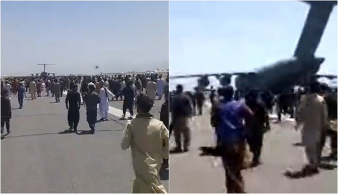 Imagini șocante. Afganii se pun în fața avioanelor pentru a le opri pe pista din Kabul - VIDEO