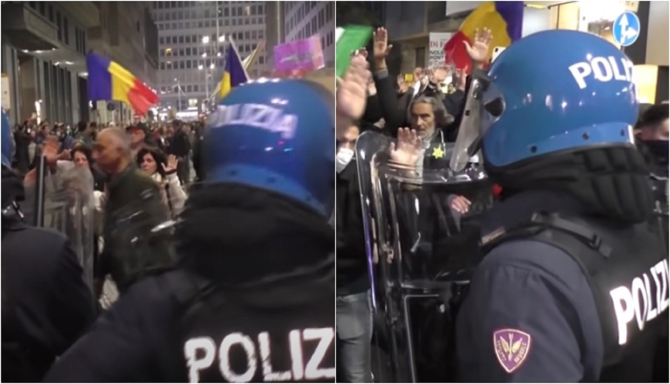 Italia. Steagul României, fluturat la protestele antivacciniştilor - VIDEO