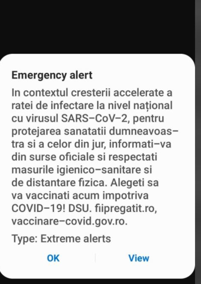 Mesaj Ro-Alert în toată țara. Românii, sfătuiți să se vaccineze 