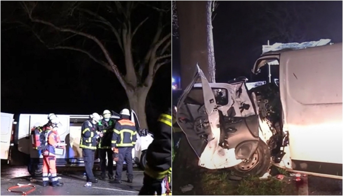 Germania. Doi români morți, alți doi răniți, după ce duba în care se aflau s-a făcut praf într-un copac