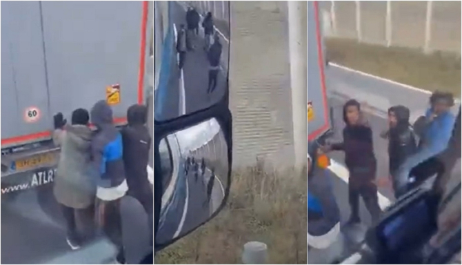 Șoferi de TIR, atacați de migranți în Franța - VIDEO