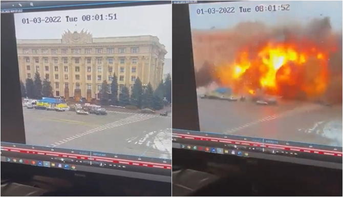 Bombardamentele rușilor se intensifică în Ucraina. O rachetă rusească lovește o clădire guvernamentală în Harkov - VIDEO