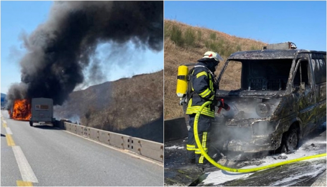 Germania. Șofer român care transporta colete, clipe cumplite pe autostradă: Duba a luat foc în mers. FOTO: colaj capturi hessennews.tv