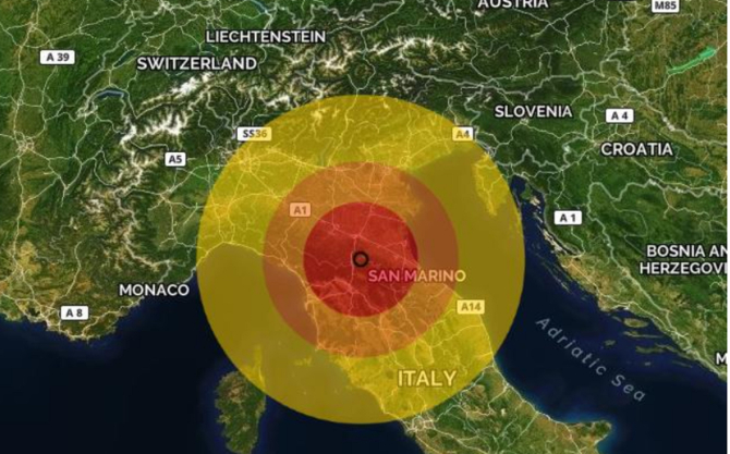 Cutremur în Italia, resimțit în mai multe zone. FOTO: captură ilmeteo.it