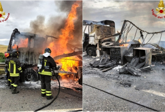 Clipe de groază trăite de un șofer român de TIR în Italia: Camionul plin cu baterii a luat foc - FOTO mandamentonotizie.it