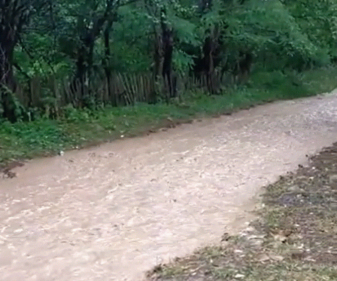 Pericol de inundații pe zeci de râuri din întreaga țară - un pod din staţiunea Azuga, distrus de viitură.