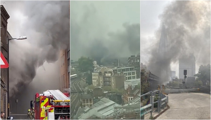 Marea Britanie. Incendiu uriaș în centrul Londrei Trenuri oprite, oameni evacuați - VIDEO