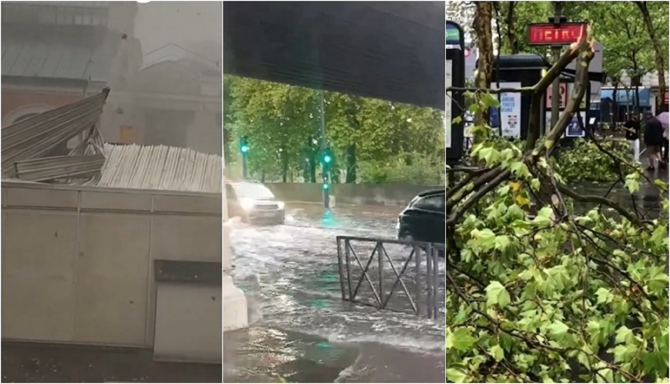 Vreme extremă în Franța. Furtuni puternice, rafale de vânt, ploi și grindină Traficul a fost dat peste cap, oameni inundați la metrou - VIDEO