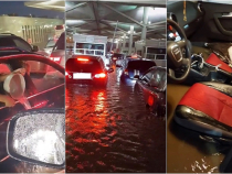 Inundație în Vama Kapikule. Oamenii blocați, scot apa din mașini cu oalele - VIDEO