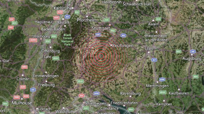 Germania, zguduită de un cutremur, în această dimineață. Seismul, resimțit în Italia, Austria, Franța și Elveția. FOTO: captură volcanodiscovery.com