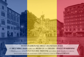 Roma iluminează Fontana del Tritone în culorile drapelului României în cinstea Zilei Naţionale