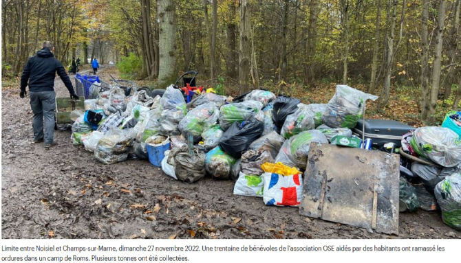 „Sunt extrem de săraci. Le este frică să nu fie expulzați”. Zeci de români au adunat tone de deșeuri dintr-o tabără: „Sunt și copii care locuiesc acolo” FOTO: captură leparisien.fr