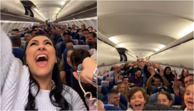Andra a făcut show într-un avion plin cu români: „Așa cum nu a mai fost cântat până acum: la înălțime” - VIDEO