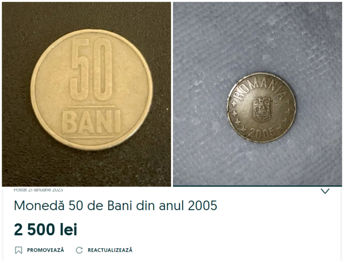 Escrocii pun anunțuri pe Internet prin care vând monedele de 50 de bani (Sursa foto: Anunțuri OLX)