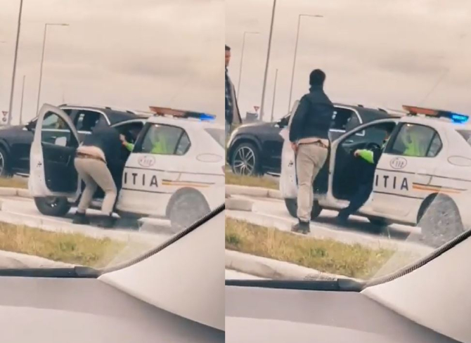 Polițist, umilit de un șofer care a intrat peste el în mașină să-i smulgă actele. Godina - Mi-e jena sa mă uit la acest video 
