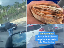 Șoferii au coborât din mașini și au adunat bancnotele de 50 de euro care "zburau" pe șosea (Sursa foto: captura Youtube și Instagram) 