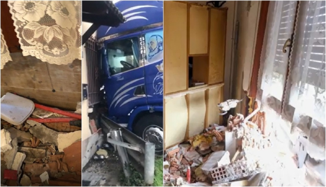 „Ne-am speriat groaznic, am crezut că e cutremur!” Un șofer român de TIR a intrat cu mastodontul într-o casă din Italia