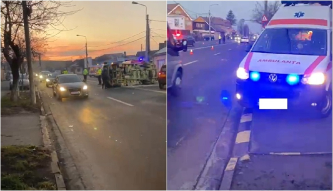 Un microbuz cu români s-a răsturnat pe mijlocul drumului după impactul cu alte două mașini: 19 victime