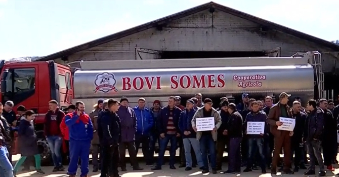Fermierii români protestează: Vor să răstoarne o cisternă cu 6.500 de litri de lapte, disperaţi că nu mai au cui să-l vândă
