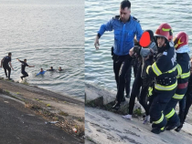 Nicușor, Eri și Ștefăniță au sărit azi in apă și au salvat o femeie de la înec. Sunt eroii zilei. Sursa zilei: facebook Sindicatul Europol