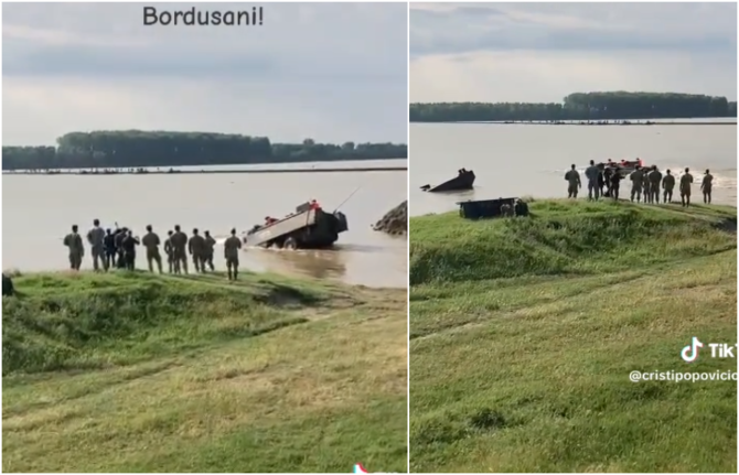 Imaginile cu transportorul blindat Piranha care se scufundă în Dunăre (Sursa foto: Captură video)