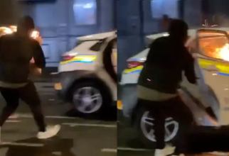 Atacul unei femei și a trei copii, a dus la o încăierare de proporții în Dublin: O cutie în flăcări a fost aruncată în mașina de poliție / Foto: X