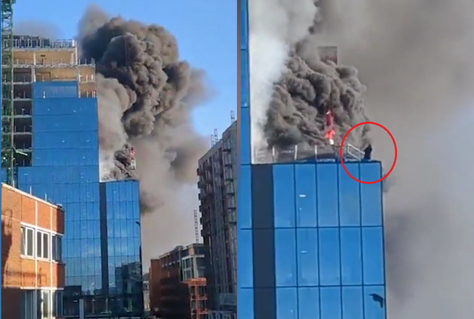 Persoană salvată cu o macara dintr-o clădire în flăcări, în timp ce un incendiu uriaș izbucnește în Marea Britanie / Foto: Captură video youtube