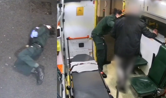 Serviciul de ambulanță din Londra au publicat imagini cu un român care împinge un paramedic afară din mașină / Foto: Captură Youtube