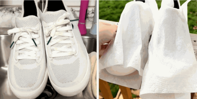O femeie de serviciu dezvăluie secretul pentru a face pantofii murdari să fie din nou albi / Foto: Tiktok
